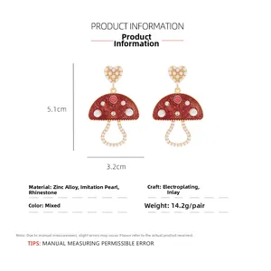 Detailed size specifications for pearl mushroom earrings with dimensions and weight info