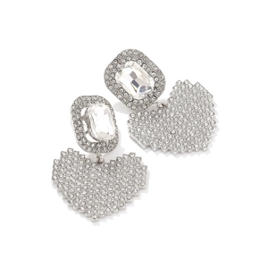 Boucles d'oreilles cœur argentées avec strass brillants et design pixelisé