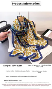 Detail of 180x80cm paisley print faux silk scarf showing soft texture and dimensions