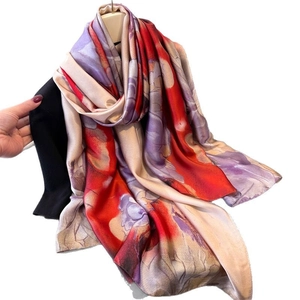 Floral print satin scarf for women lightweight long wrap shawl in vibrant mixed colors