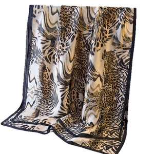Elegant lightweight silk scarf with wild leopard and tiger print and black borders