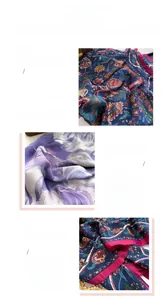 Detail of faux silk scarf showing fine printing patterns and delicate hemmed edges