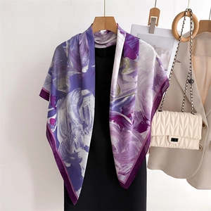 Vintage Floral Print Square Scarf Satin Polyester Luxury Satin Feeling Large Wrap Shawl For Women