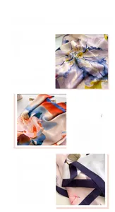 Detailed view of floral silk satin scarf showing premium print quality and hemmed edges