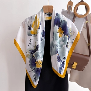 Elegant Floral Print Faux Satin Square Scarf Satin Neck Wrap For Women Professional Fashion Smooth Lightweight Accessory