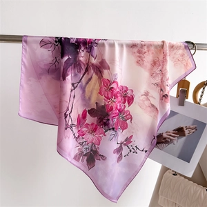 Elegant Square Neck Scarf Simulated Satin Satin Floral Ink Print Versatile Fashion Accessories For Women Office Chic