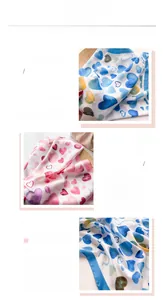 Dettaglio di un foulard in seta con stampa a cuori, cuciture fini e trama liscia