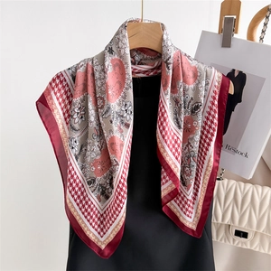 Elegant Square Scarf Satin Feeling Satin Neck Kerchief Vintage Houndstooth Paisley Floral Print Office Lady Headwrap