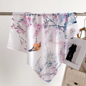 Women Satin Like Satin Square Scarf Elegant Floral Bird Print Neckerchief Chic Bandana Office Fashion Accessories