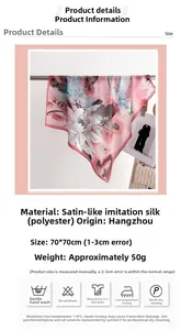 Détails du foulard en satin 70x70cm avec motif floral et conseils d'entretien du tissu