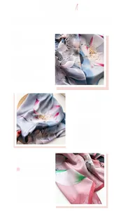 Gros plan d'un foulard en soie avec imprimé lotus élégant et détails de finition fins