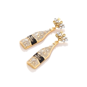 Sparkling Champagne bottle drop earrings with Happy New Year lettering and crystal accents