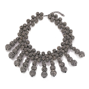 Collier Statement Boules De Strass Multicouches Franges Gland Alliage Gris Foncé Bijoux De Mode Pour Femmes