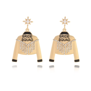 Jacket Drop Earrings Bride Squad Text Gold Alloy Rhinestone Tassel Faux Artificial Pearl Star Stainless Steel Earring Post Wedding