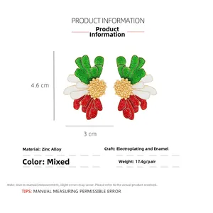 Detailed view of floral earrings with dimensions 4.6x3cm and mixed enamel colors