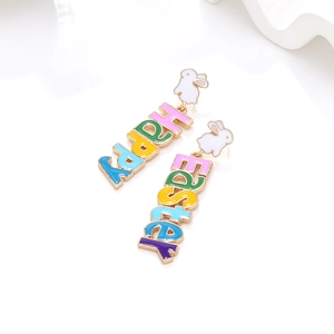 Colorful Happy Easter drip oil drop earrings with cute bunny studs and letter charms