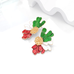 Detailed macro view of colorful flower earrings with gold-toned sparkling enamel petals