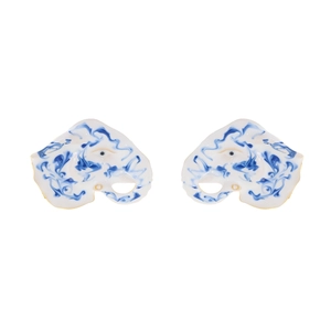 Blue and white marble enamel elephant stud earrings with elegant gold trim edges