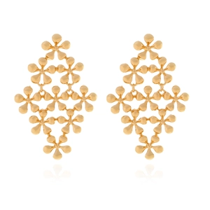 Gold Alloy Flower Leaf Layered Dangle Earrings Bohemian Chandelier Statement Jewelry For Women Vintage Floral Drop