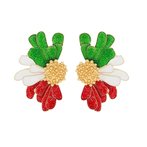 Alloy Flower Earrings Tricolor Oil Drop Enamel Glitter Pastoral Chic Holiday Floral Jewelry For Women