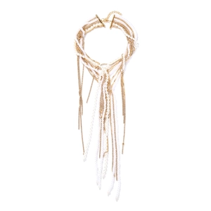 Collier multicouche avec perles d'imitation, franges de strass et chaînes dorées