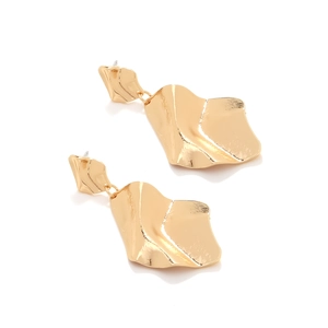Polished gold irregular wavy drop earrings with minimalist textured geometric design