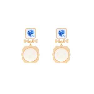 Vintage Enamel Dangle Earrings With Imitation Artificial Pearl And Stainless Steel Earring Post Geometric Drop Jewelry For Women