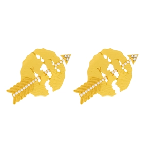 Golden cupid arrow earrings with hammered texture and sparkling crystals for women