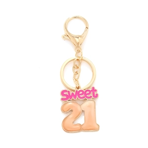 Sweet 16 21 Birthday Keychain Gold Alloy Enamel Drip Oil Pendant Key Ring Gift For Girls Women