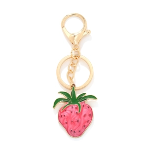 Pink Strawberry Fruit Pendant Keychain Zinc Alloy Gold Lobster Clasp Enamel Drip Oil Accessory For Women Girls Hanging