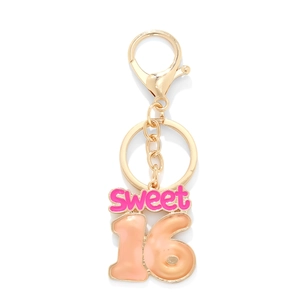 Pink gradient number 16 and Sweet pendant keychain with golden lobster clasp and ring