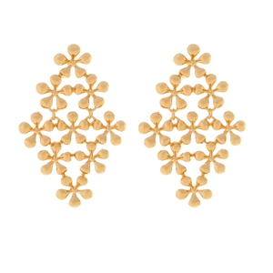 Exaggerated vintage gold tiered flower drop earrings with a hollow layered design