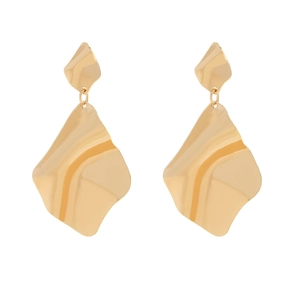 Exaggerated gold geometric drop earrings with irregular wave texture and metallic finish