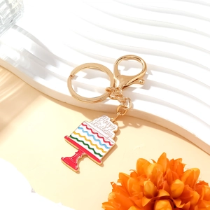 Colorful Birthday Cake keychain with Happy Birthday enamel charm and gold clasp