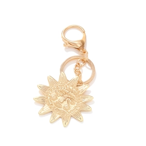Bohemian gold sunflower keychain with sun face engraving and secure lobster clasp