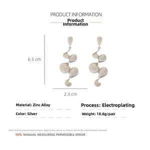 Detailed size specifications for abstract wave silver snake earrings in zinc alloy