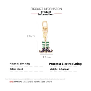 Detail of colorful enamel clown boot keychain with dimensions and size specifications