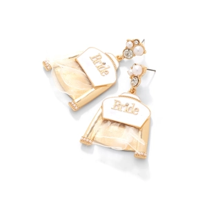 Boucles d'oreilles robe de mariée faites main avec lettrage BRIDE et tulle champagne