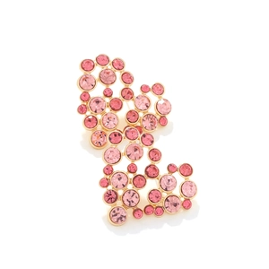 Detail of gold alloy stud earrings with sparkling pink and rose red rhinestones
