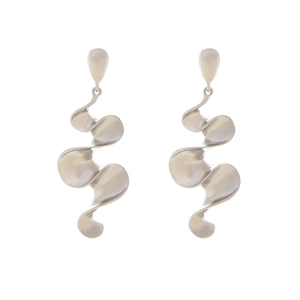 Retro geometric twisted snake earrings in polished silver finish with sleek wavy design