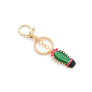 Porte-clés cactus en émail avec pendentif vert et fermoir mousqueton doré