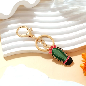 Porte-clés cactus en émail avec pendentif succulente coloré et fermoir mousqueton doré