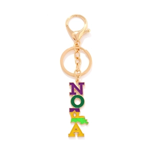 Porte-clés Émail Mardi Gras Alliage Zinc Violet Vert Or Fleur-de-lis NOLA Lettre Bouteille De Vin Pendentif Charme