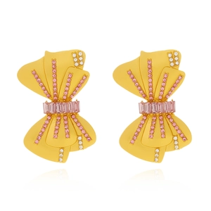 Boucles D'oreilles Nœud Papillon Alliage Strass Rose Blanc Cristal Synthétique Bijoux Luxe Vintage Femme
