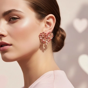Heart Stud Earrings Alloy Rhinestone Artificial Pearl Sweet Cute Jewelry For Women With Stainless Steel Earring Post