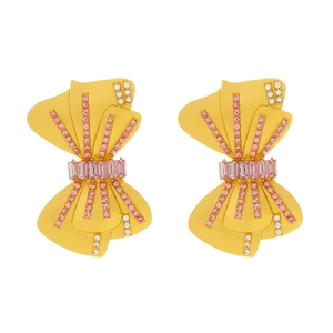 Boucles d'oreilles nœud papillon jaune avec cristaux roses et clairs pour femme
