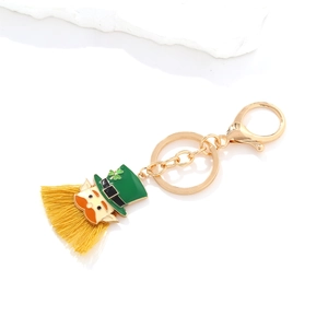 Saint Patrick's Day gnome keychain with green hat, yellow tassel and golden lobster clasp