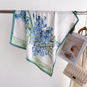 Floral Print Women Square Scarf Satin Satin Like Headscarf Shawl French Style Fashion Elegant Accessories