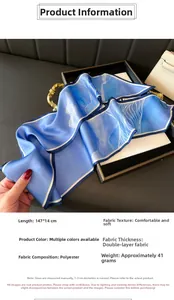 Macro view of blue water ripple print silk scarf with 147x14cm double-layer detail