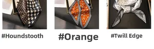 Detailed comparison of houndstooth, orange geometric, and herringbone silk scarves
